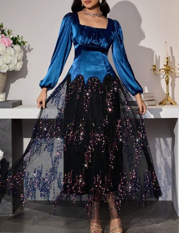 Rochie lunga SHEIN, albastru/negru