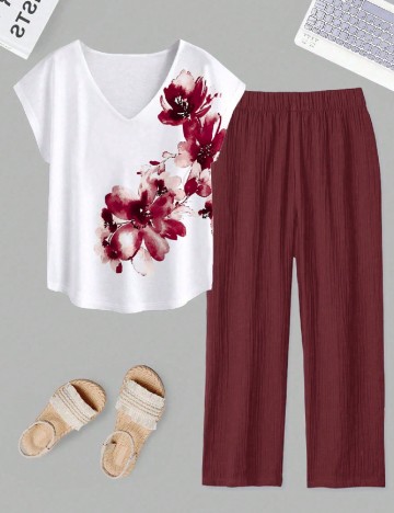 Compleu SHEIN CURVE, alb/visiniu