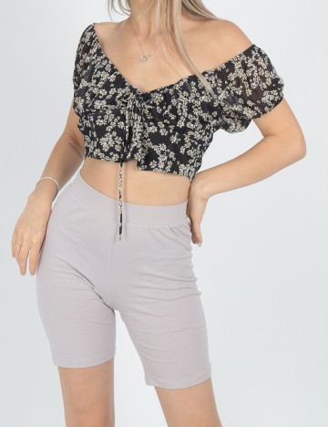 
						Top Bershka, negru floral, L