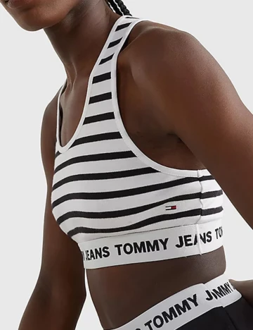 Top Tommy Jeans, alb/negru Alb