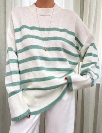 Bluza Oversize SHEIN, alb/verde