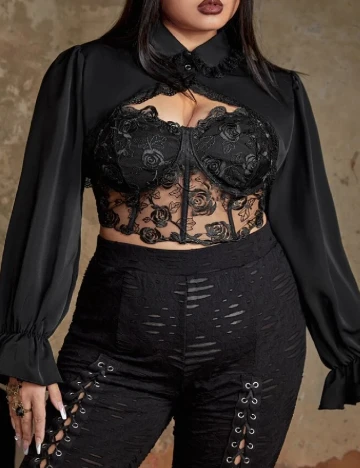 Top Plus Size Romwe, negru Negru