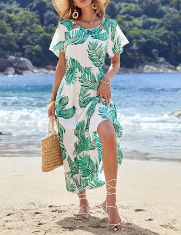 Rochie lunga SHEIN, alb/verde