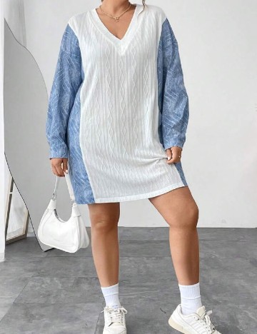 Rochie scurta SHEIN CURVE, alb/albastru