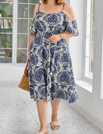 Rochie medie SHEIN CURVE, albastru/gri