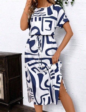 Rochie medie SHEIN, alb/albastru