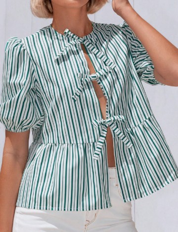 Bluza SHEIN, alb/verde