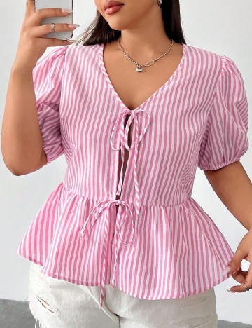 Bluza SHEIN CURVE, roz/alb