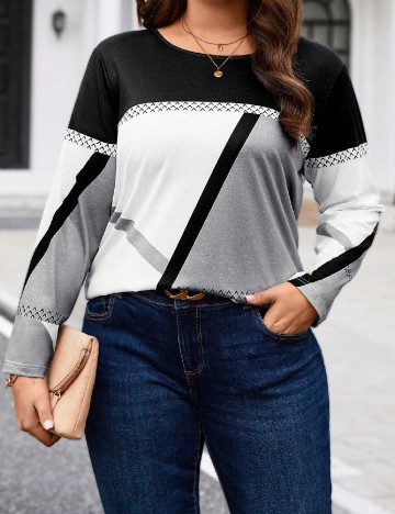 Bluza SHEIN CURVE, alb/negru