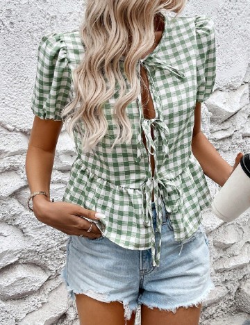 Bluza SHEIN, verde/alb