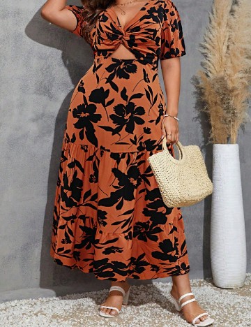 Rochie lunga SHEIN CURVE, maro/negru