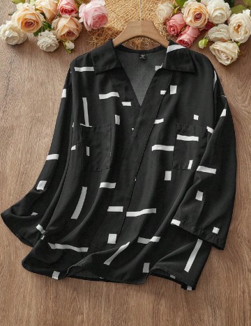 Bluza SHEIN CURVE, negru/alb