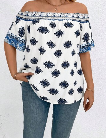 Bluza SHEIN CURVE, albastru/alb