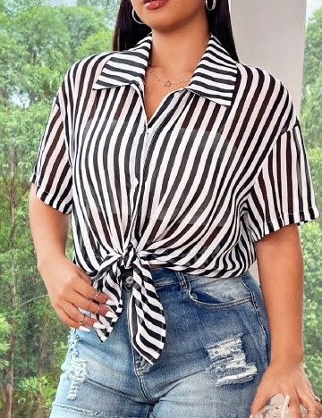 Camasa SHEIN CURVE, alb/negru