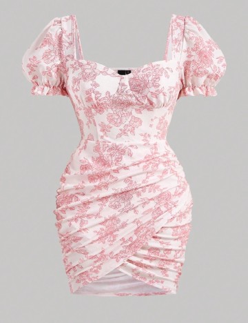 Rochie scurta SHEIN CURVE, alb/roz