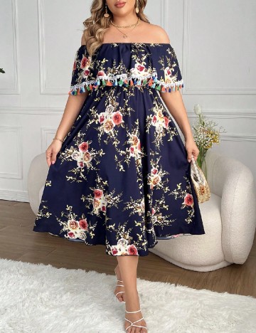 Rochie medie SHEIN CURVE, albastru floral