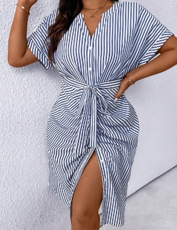 Rochie medie SHEIN CURVE, alb/albastru