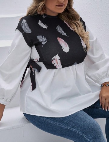 Bluza SHEIN CURVE, alb/negru