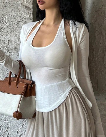 Set top si cardigan SHEIN, alb