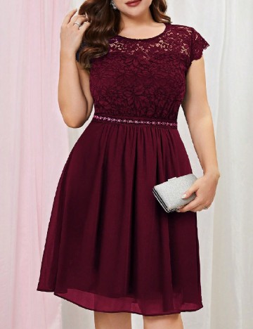 Rochie scurta Miusol Plus Size, visiniu