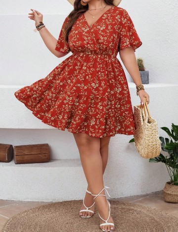 Rochie scurta SHEIN CURVE, caramiziu