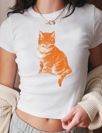 Top SHEIN, alb/portocaliu