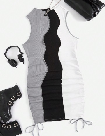 Rochie scurta SHEIN CURVE, alb/negru