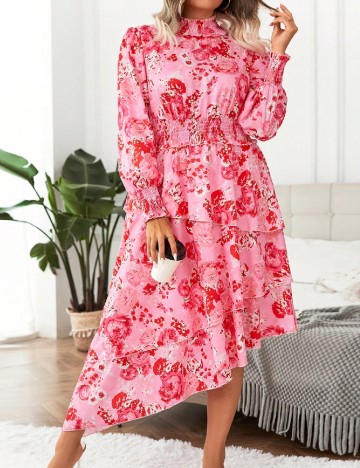 Rochie lunga SHEIN CURVE, roz/rosu