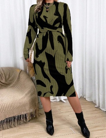 Rochie medie SHEIN CURVE, verde/negru