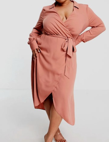 Rochie medie ASOS Curve, roz pudra inchis