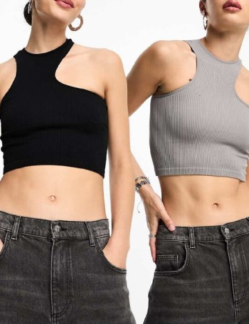 Set topuri Bershka, negru/gri