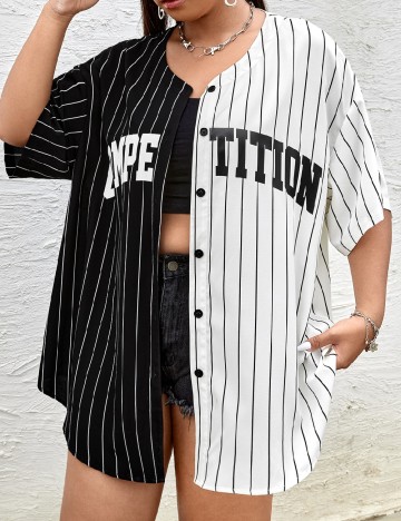 Camasa SHEIN CURVE, negru/alb