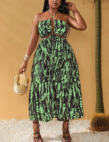 Rochie medie SHEIN CURVE, negru/verde