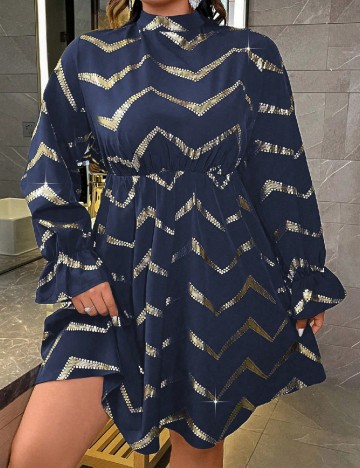 Rochie scurta SHEIN CURVE, bleumarin/auriu
