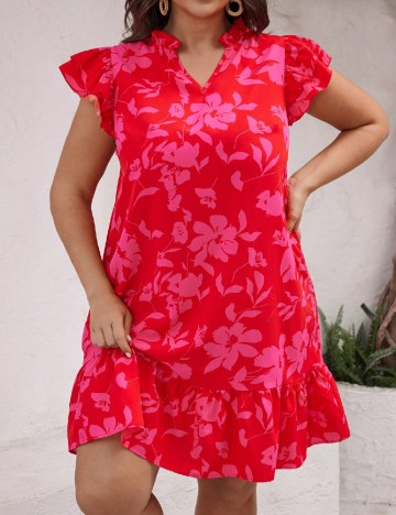 Rochie scurta SHEIN CURVE, rosu/roz