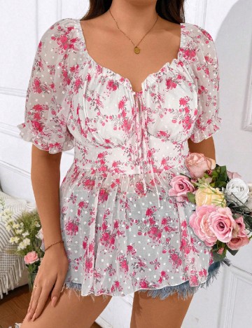 Bluza SHEIN CURVE, alb/roz