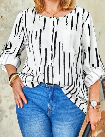 Camasa SHEIN CURVE, alb/negru