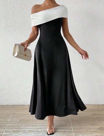 Rochie lunga SHEIN, alb/negru