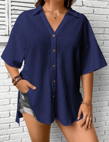 Camasa SHEIN CURVE, bleumarin