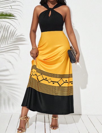 Rochie lunga SHEIN, negru/galben