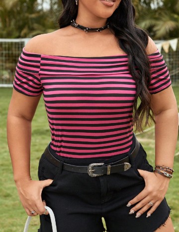 Tricou SHEIN CURVE, negru/roz