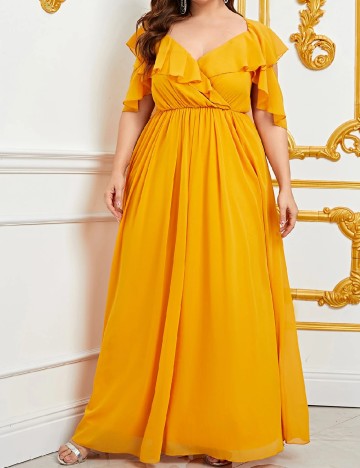 Rochie lunga Faeriesty Plus Size, galben