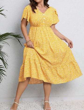 Rochie medie SHEIN CURVE, galben