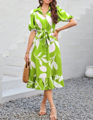 Rochie medie SHEIN, alb/verde
