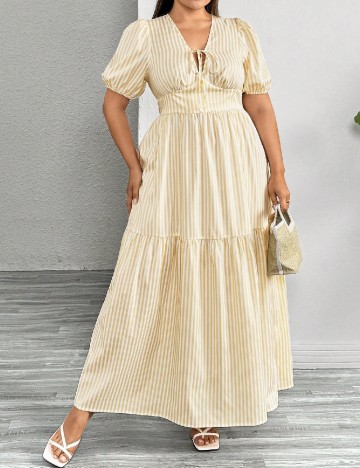 Rochie lunga SHEIN CURVE, galben deschis/alb