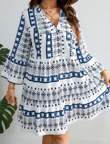 Rochie scurta SHEIN CURVE, alb/albastru