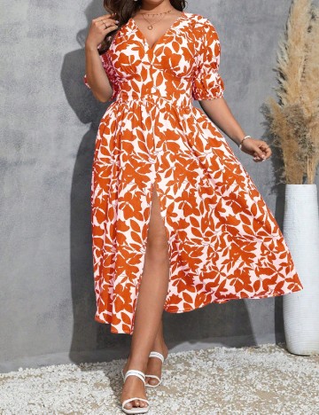 Rochie medie SHEIN CURVE, alb/portocaliu