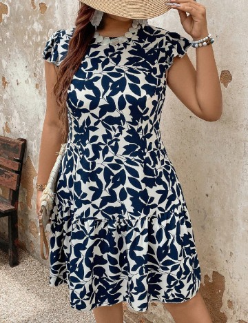 Rochie scurta SHEIN CURVE, alb/albastru