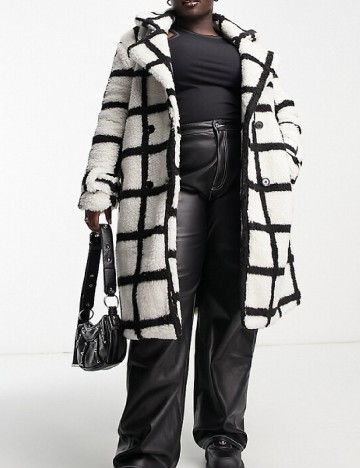 Palton Violet Romance Plus Size, alb/negru