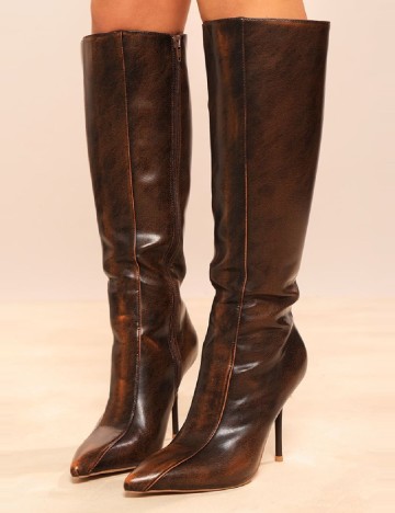 Cizme PrettyLittleThing, maro